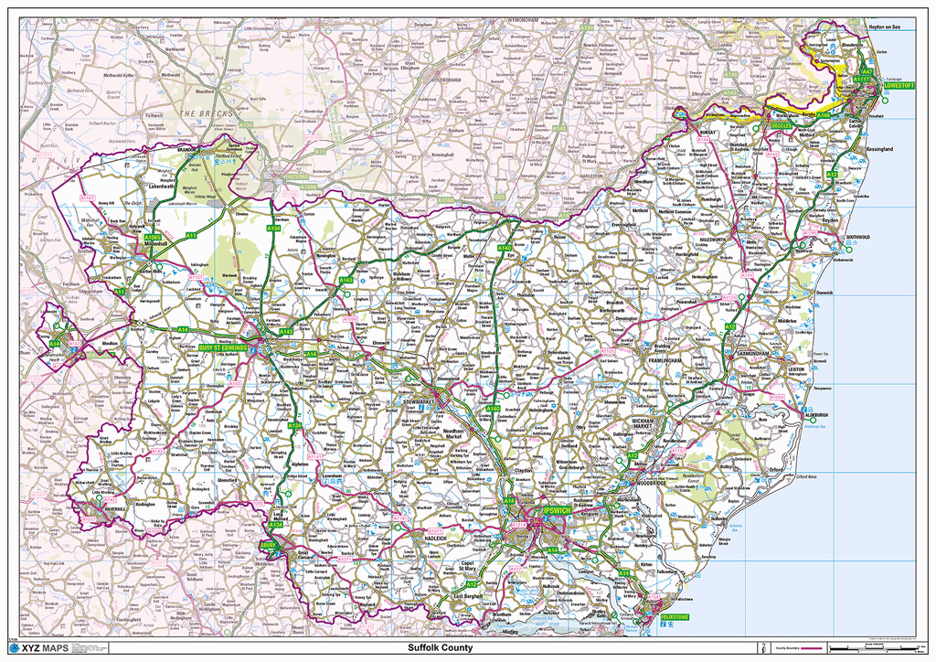 Suffolk Postcode Area Map Suffolk County Map - (CY39) – XYZ Maps
