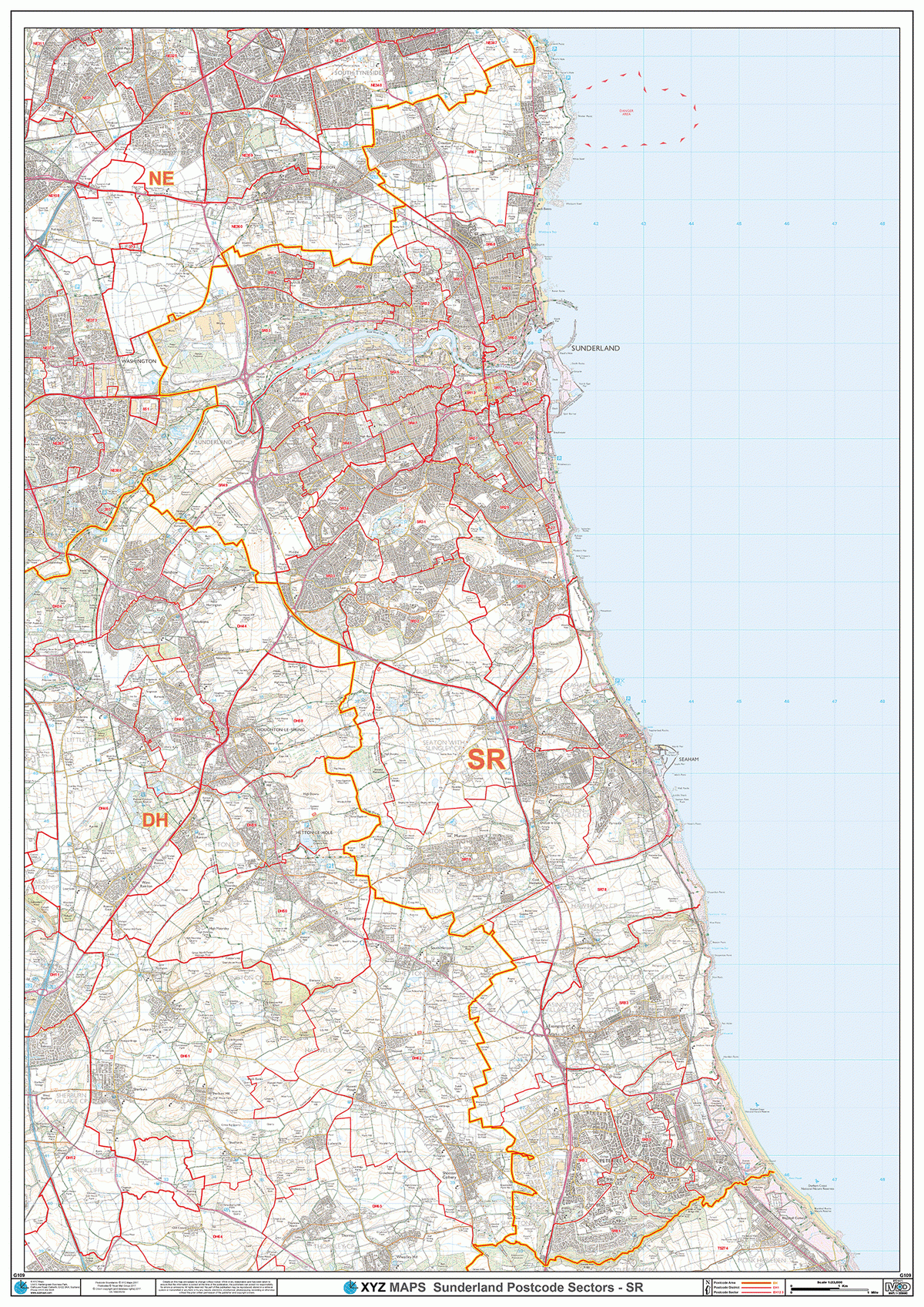 Sunderland - SR - Postcode Wall Map – XYZ Maps
