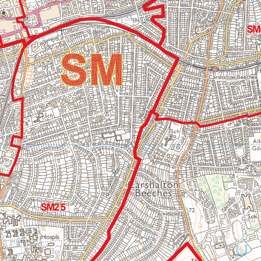 Sutton - SM - Postcode Wall Map