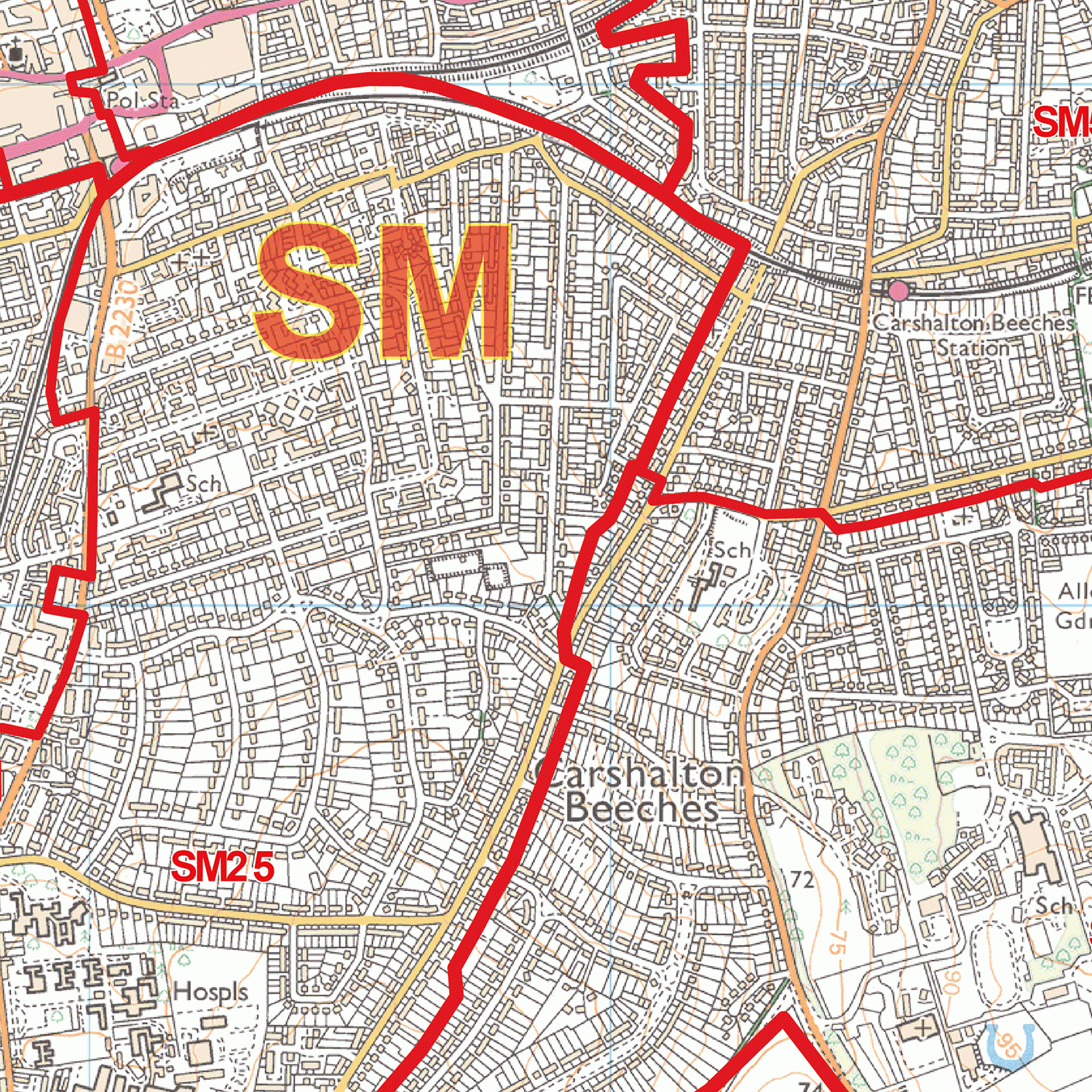 Sutton - SM - Postcode Wall Map