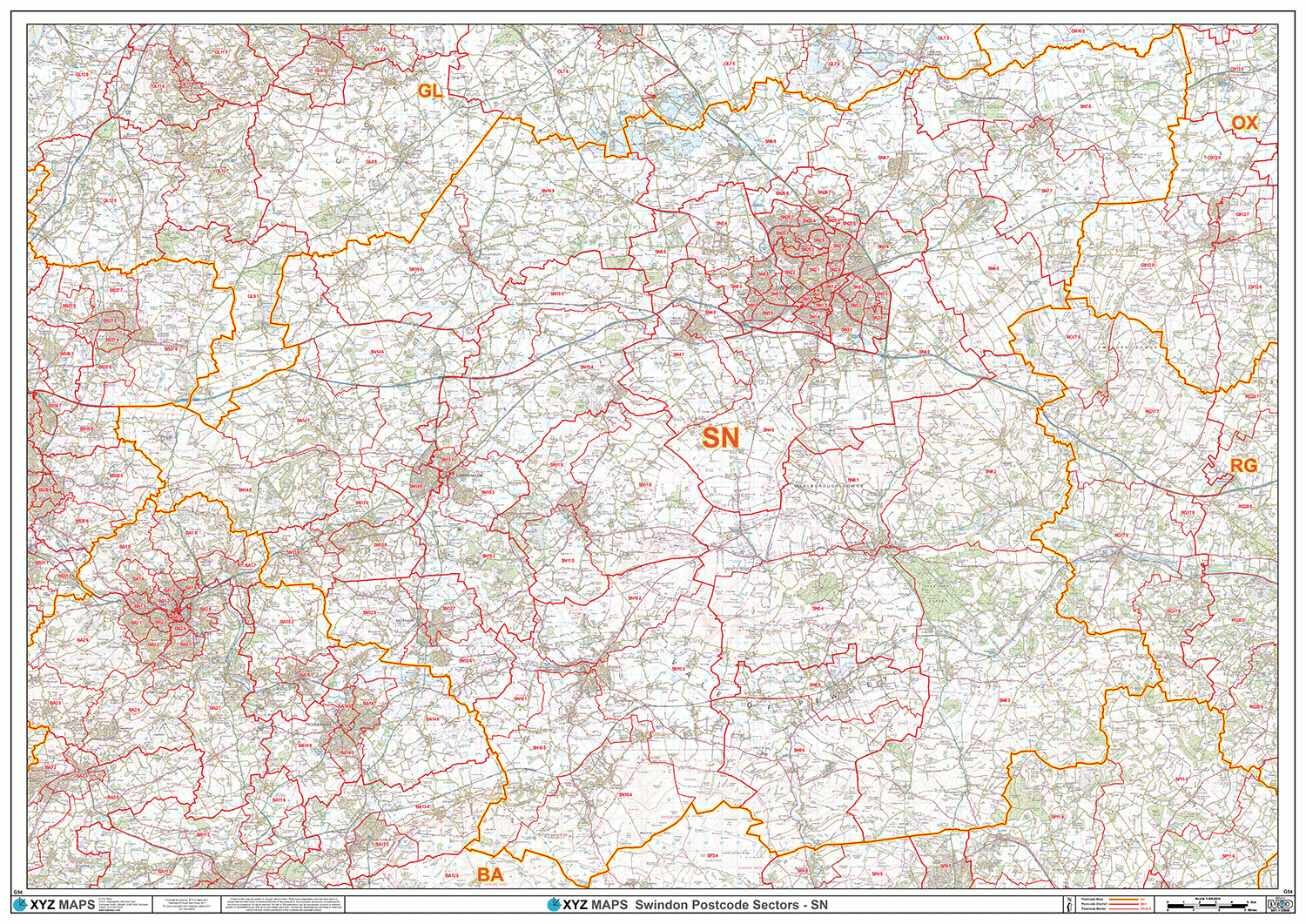 Swindon - SN - Postcode Wall Map