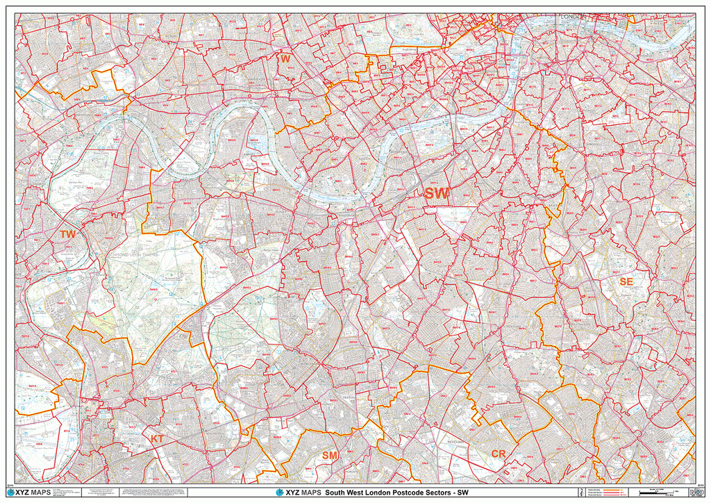 South West London - SW - Postcode Wall Map