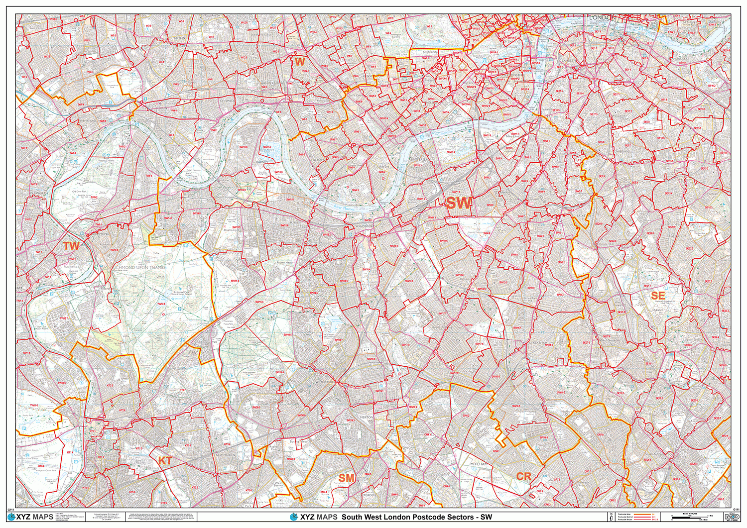 South West London - SW - Postcode Wall Map