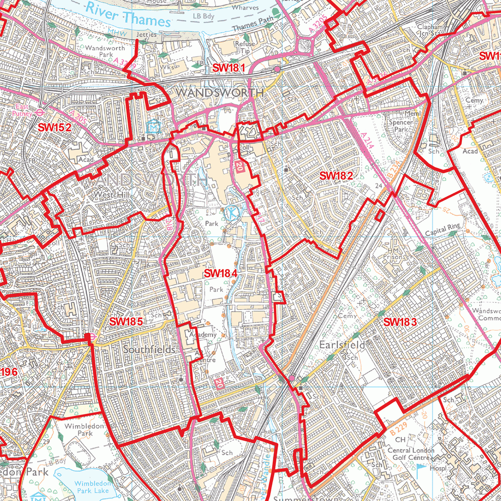 South West London - SW - Postcode Wall Map