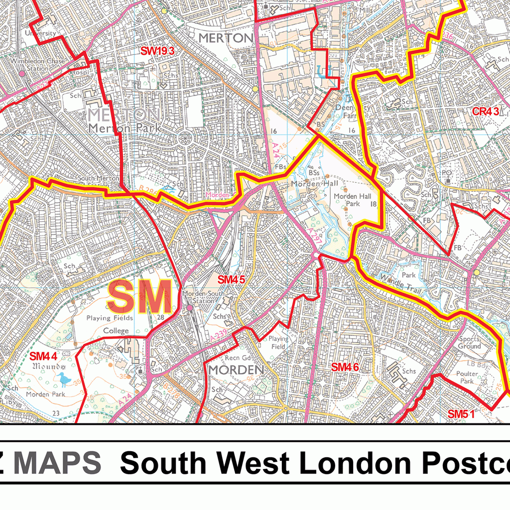 South West London - SW - Postcode Wall Map