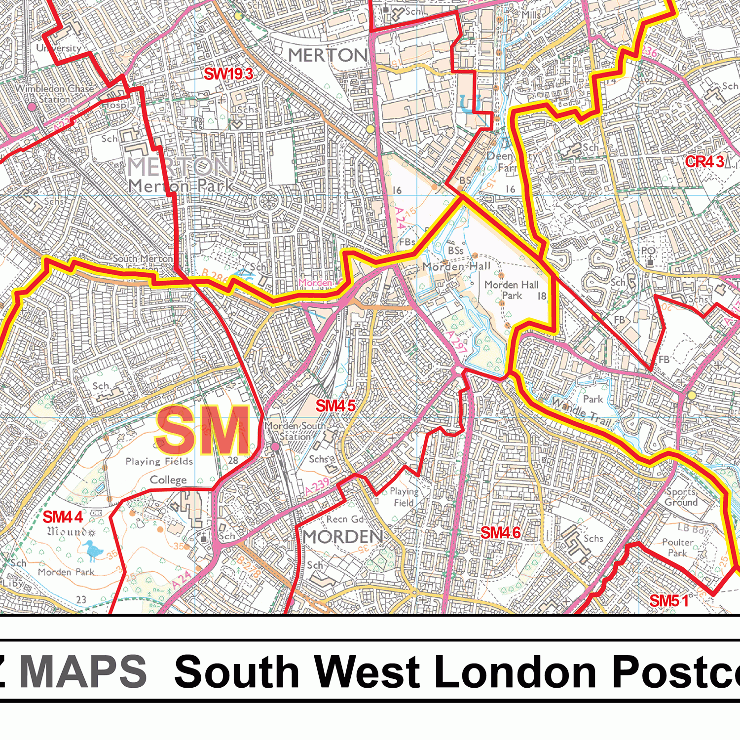 South West London - SW - Postcode Wall Map