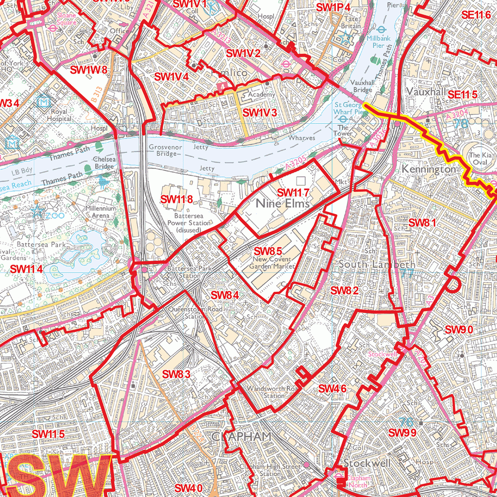 South West London - SW - Postcode Wall Map