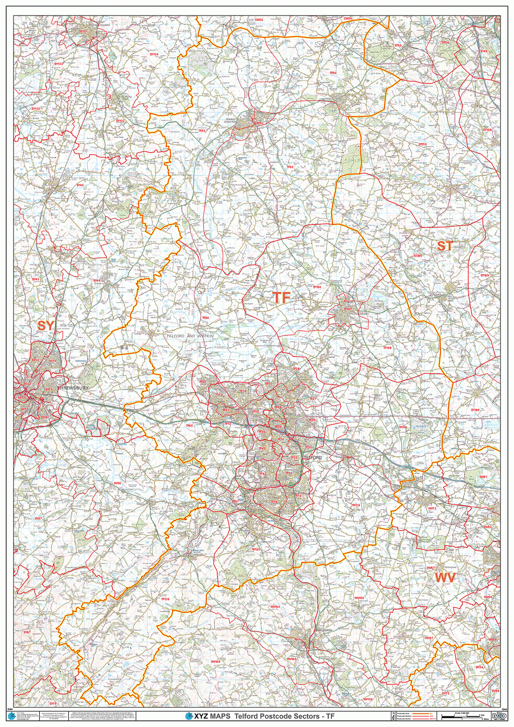 Telford  - TF - Postcode Wall Map