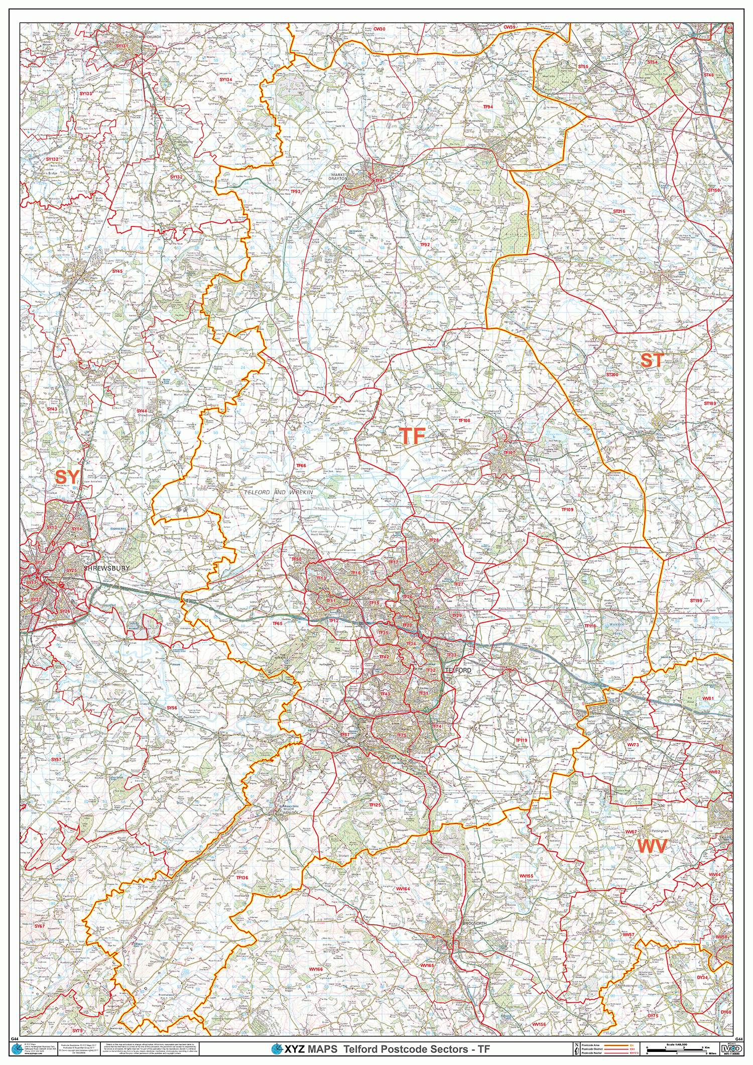 Telford  - TF - Postcode Wall Map