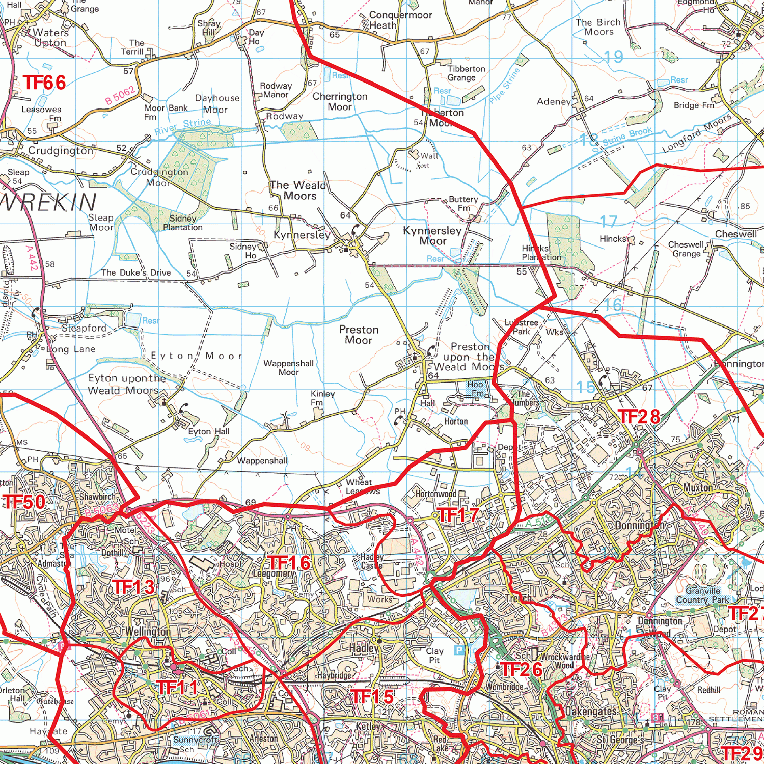Telford  - TF - Postcode Wall Map