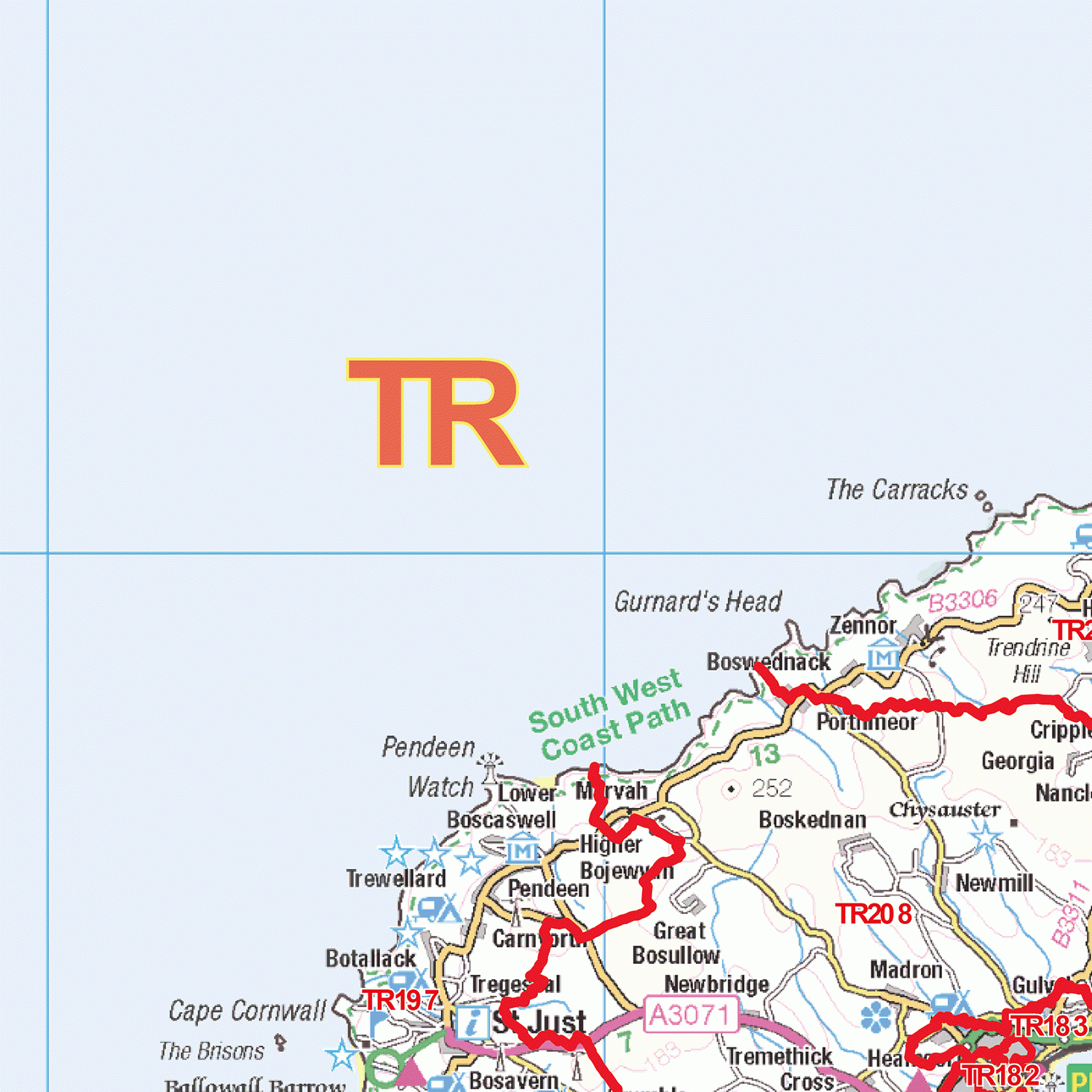 Truro - TR - Postcode Wall Map