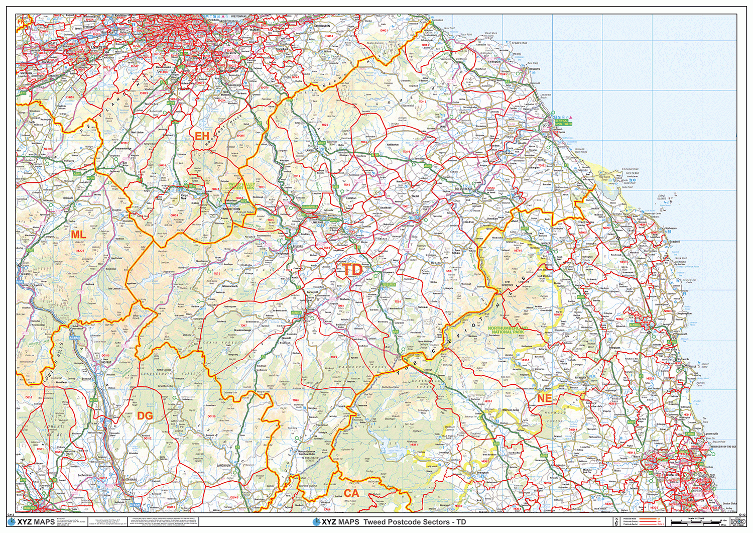 Tweed - TD - Postcode Wall Map