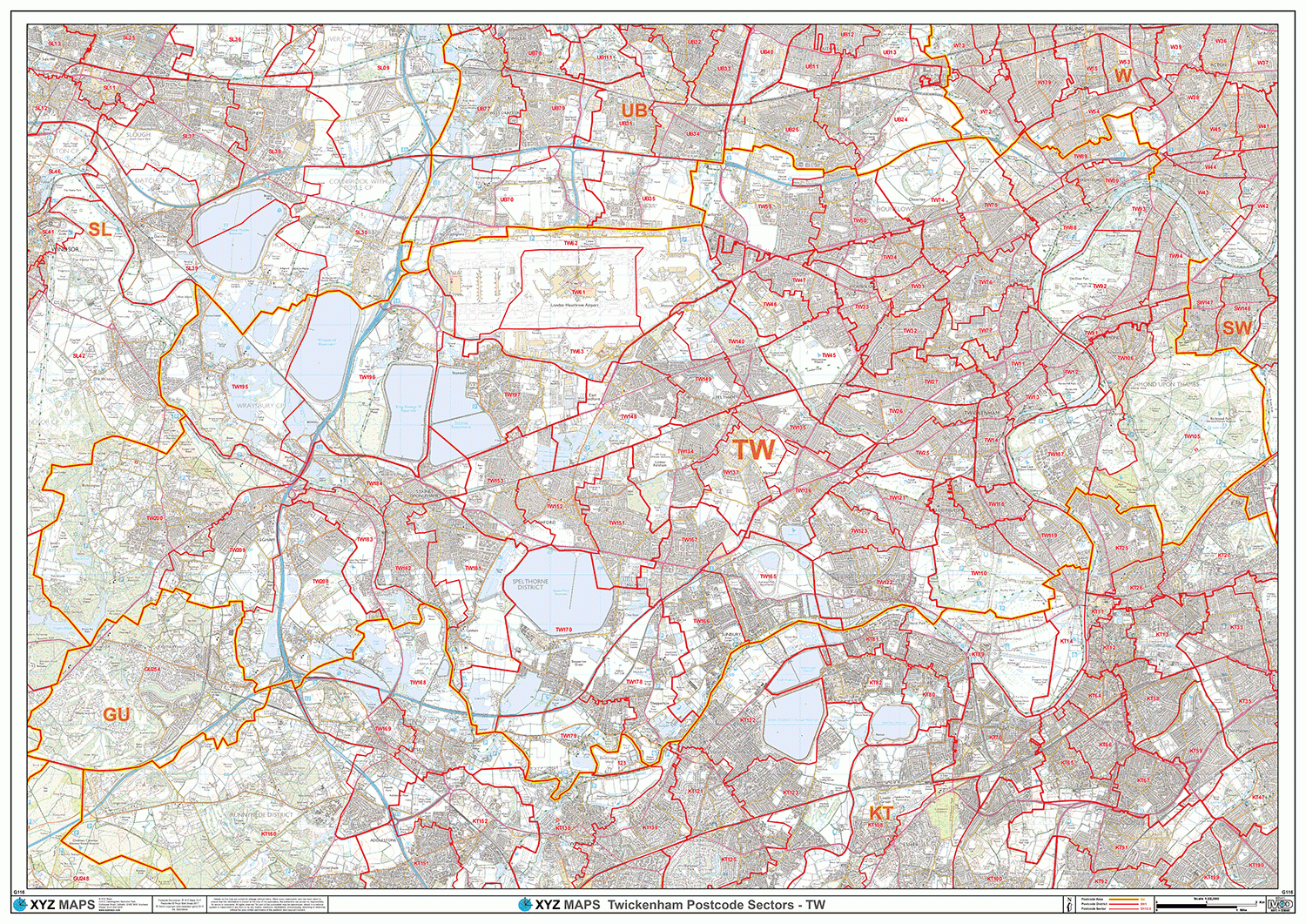 Twickenham - TW - Postcode Wall Map