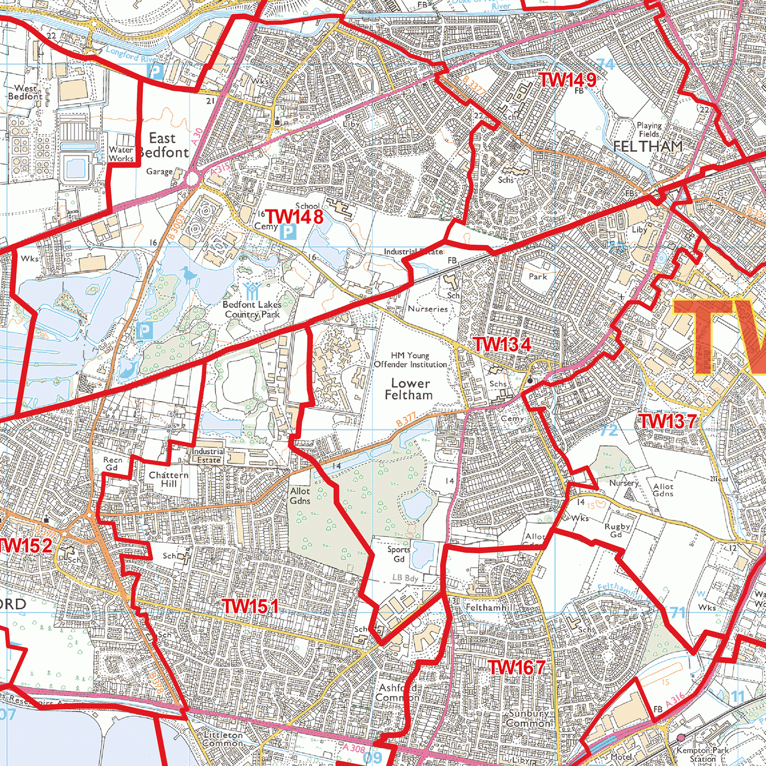 Twickenham - TW - Postcode Wall Map