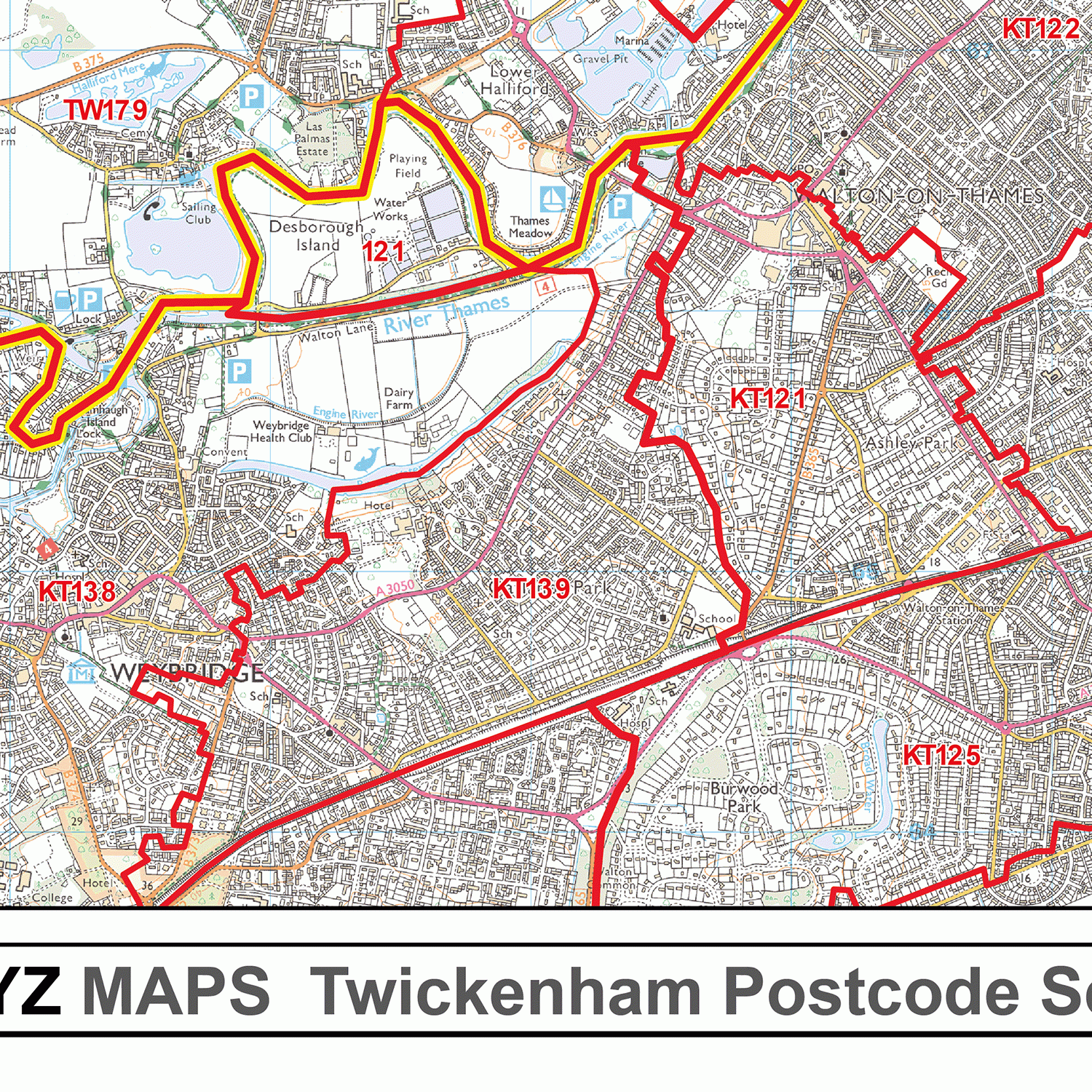 Twickenham - TW - Postcode Wall Map