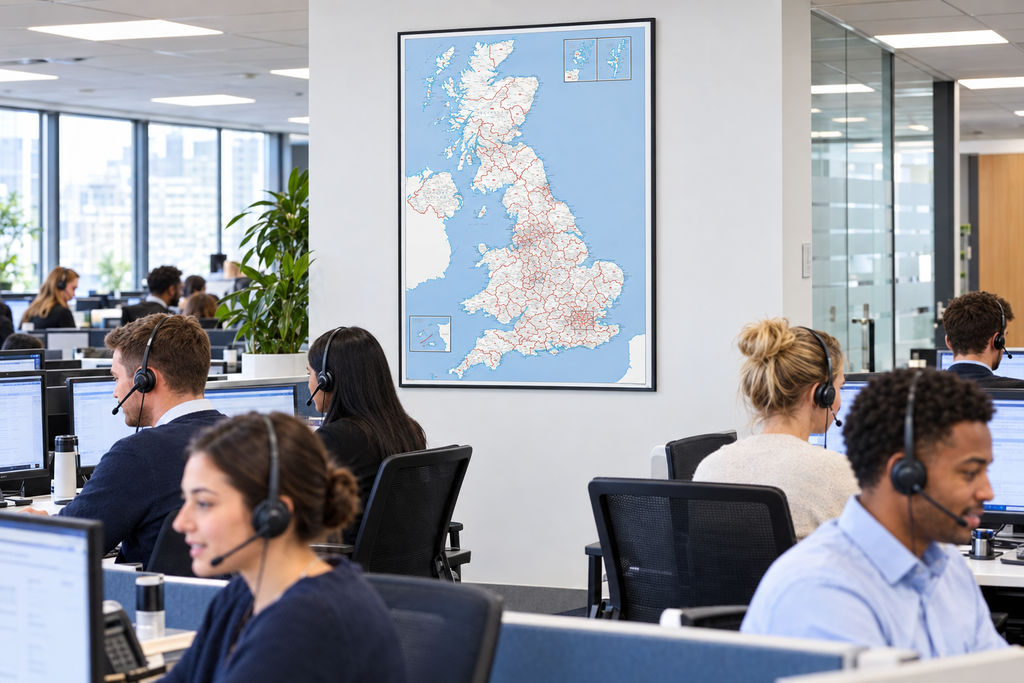 UK postcode map in a busy call centre