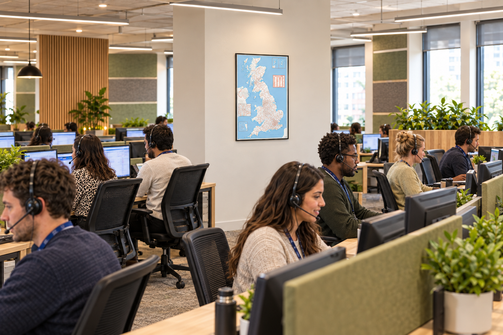 UK postcode map in call centre from a different angle