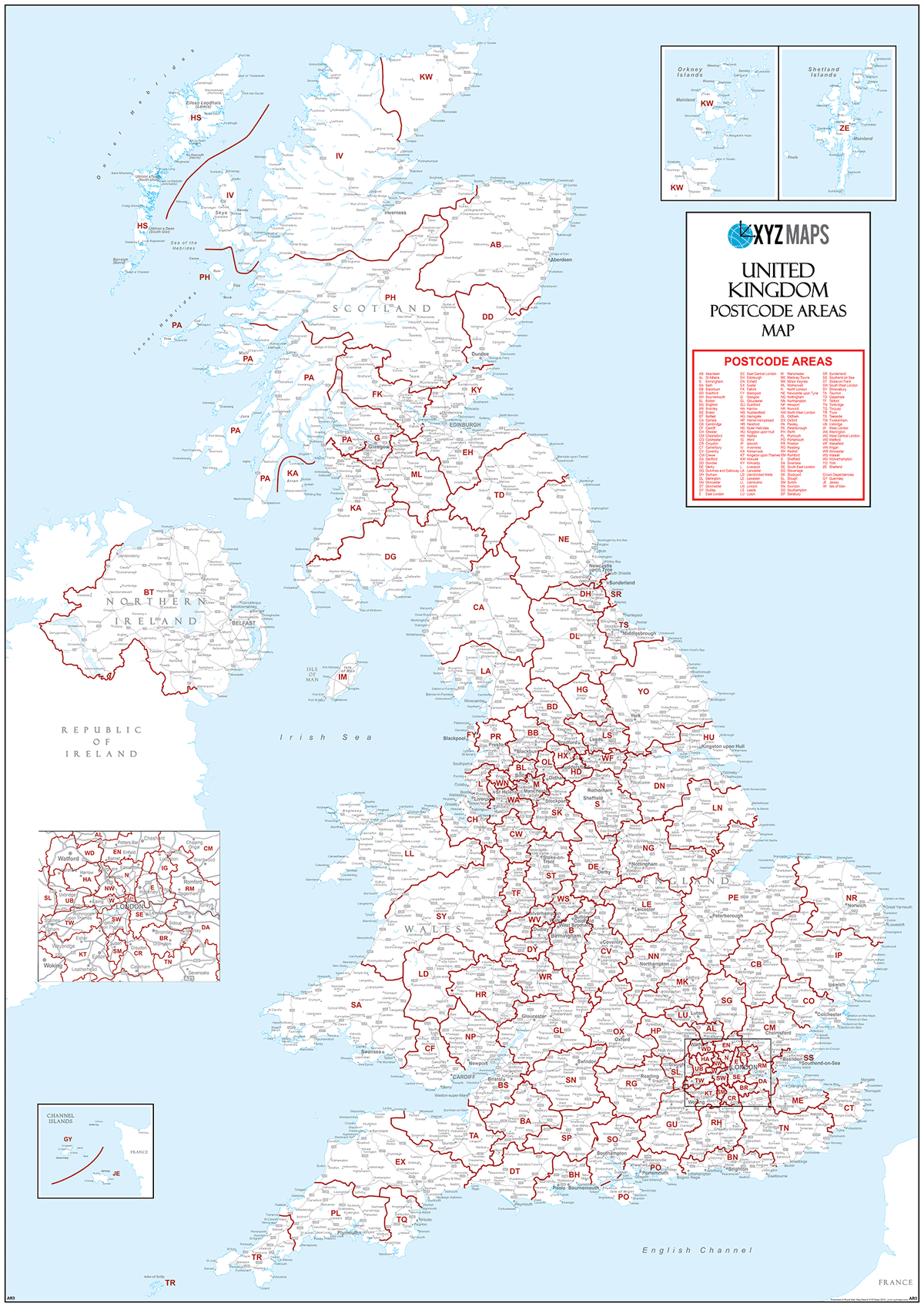 UK Postcode Areas White - (AR3) - Locked PDF – XYZ Maps
