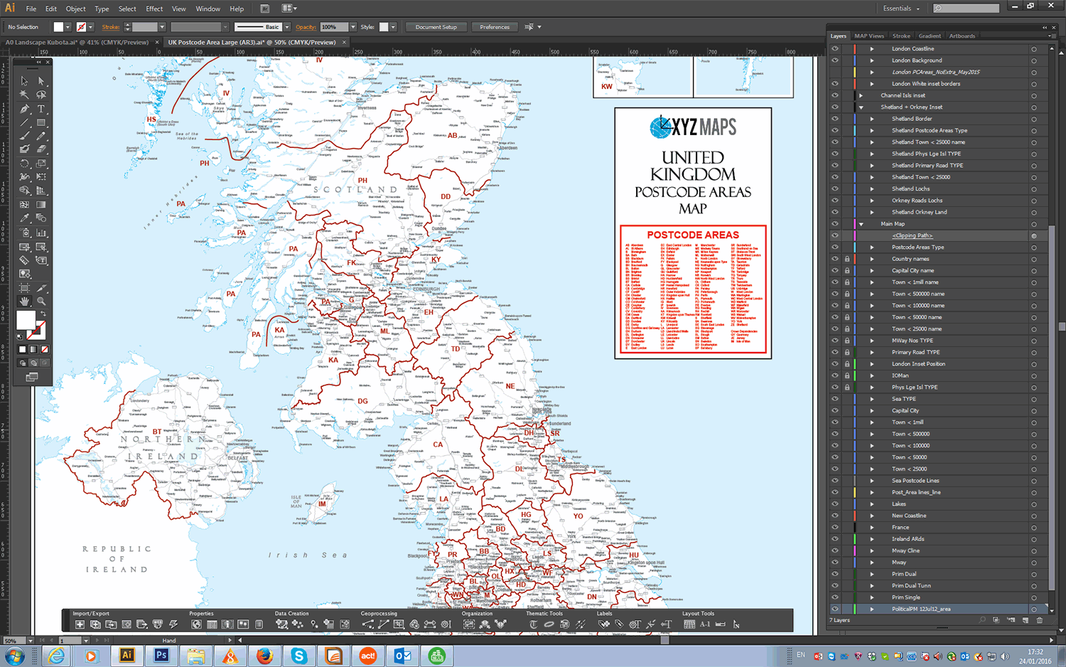 UK Postcode Areas White - (AR3) - Editable GeoPDF
