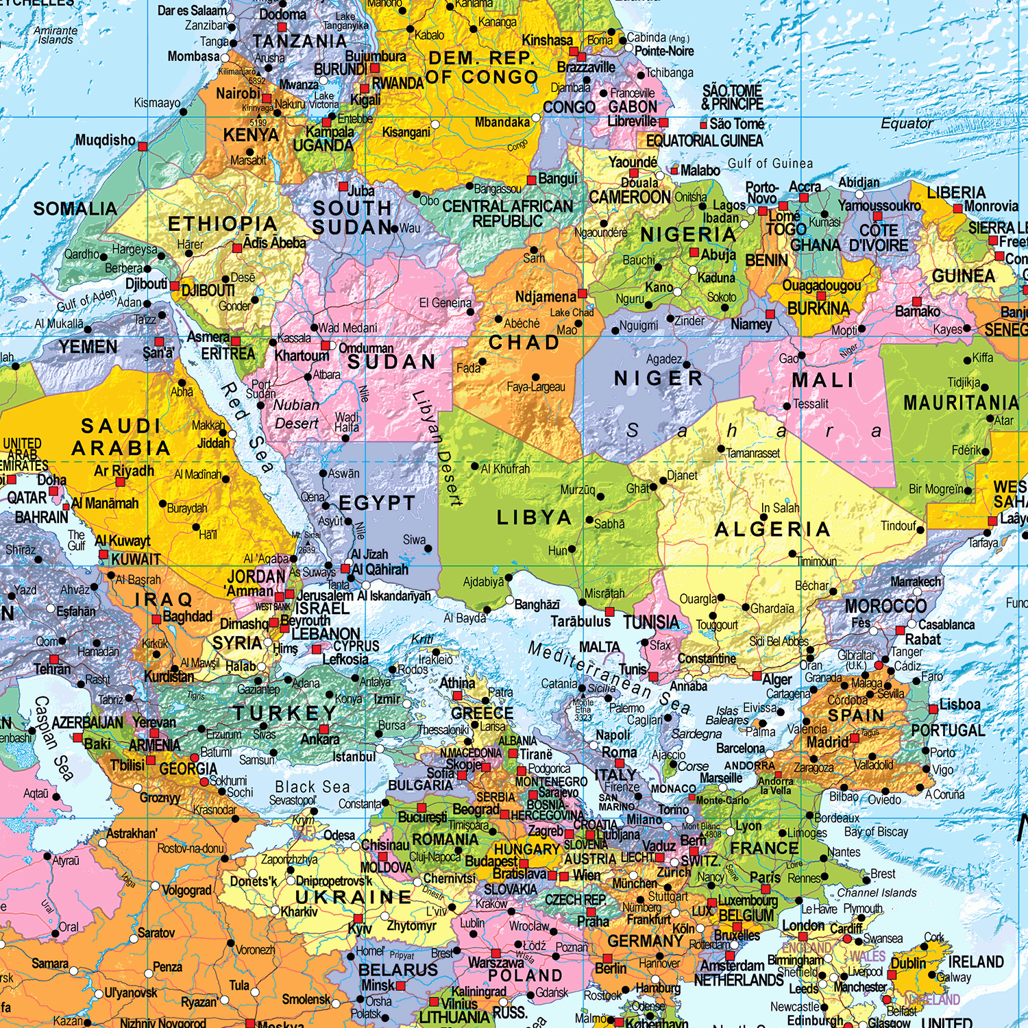 Upside Down World Political Wall Map - Medium Size: 1:40m Scale