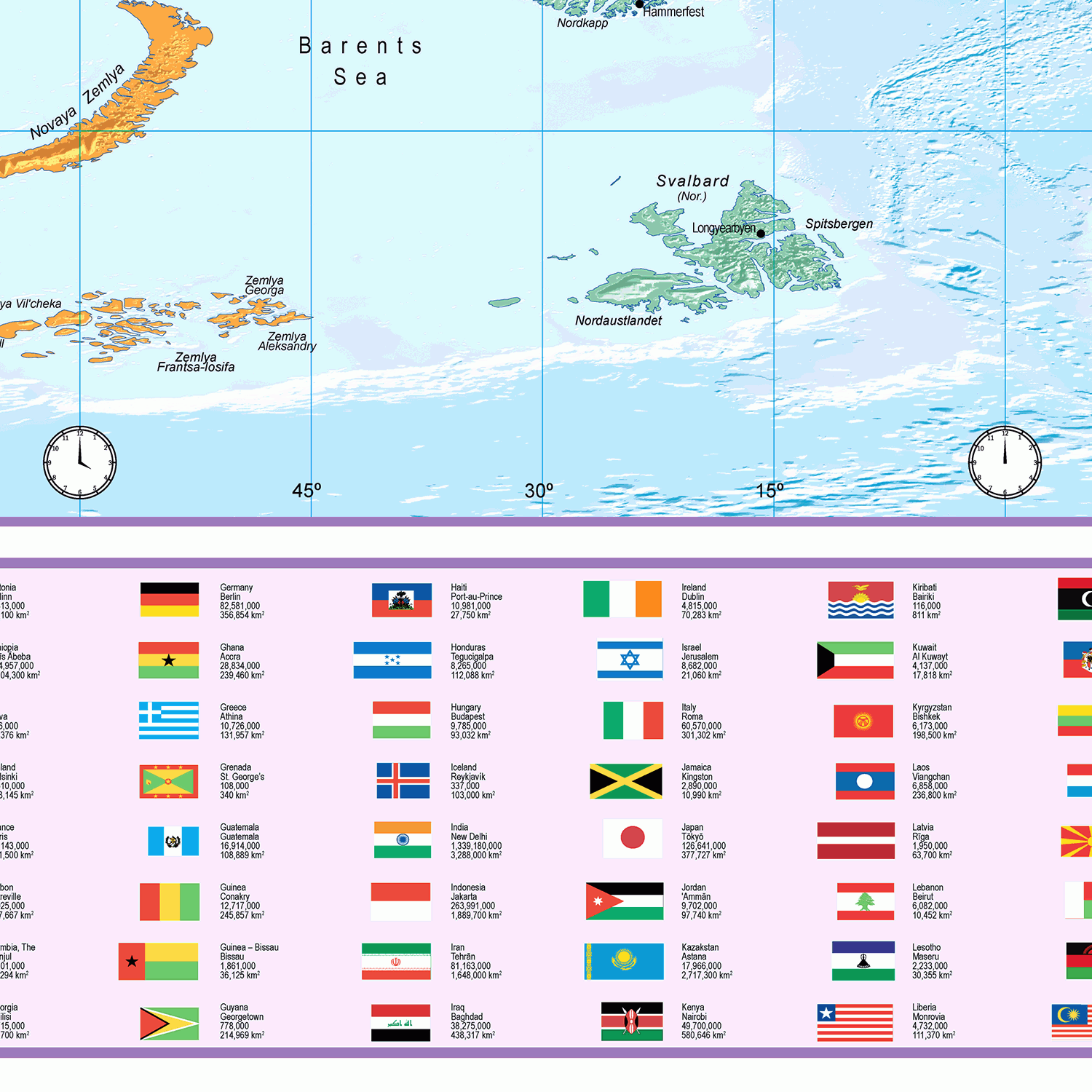 Upside Down World Political Wall Map - Small Size: 1:60m Scale