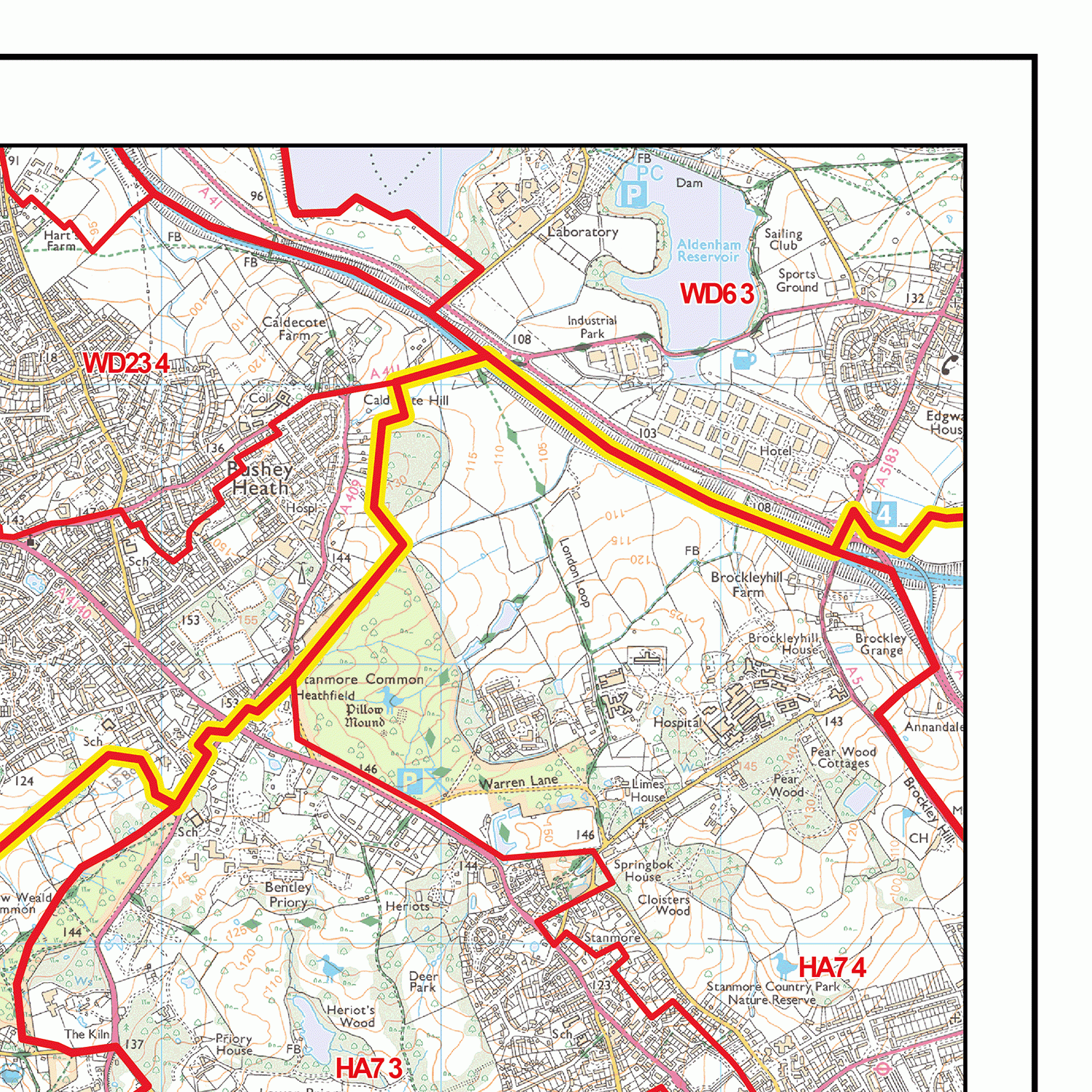 Uxbridge - UB - Postcode Wall Map