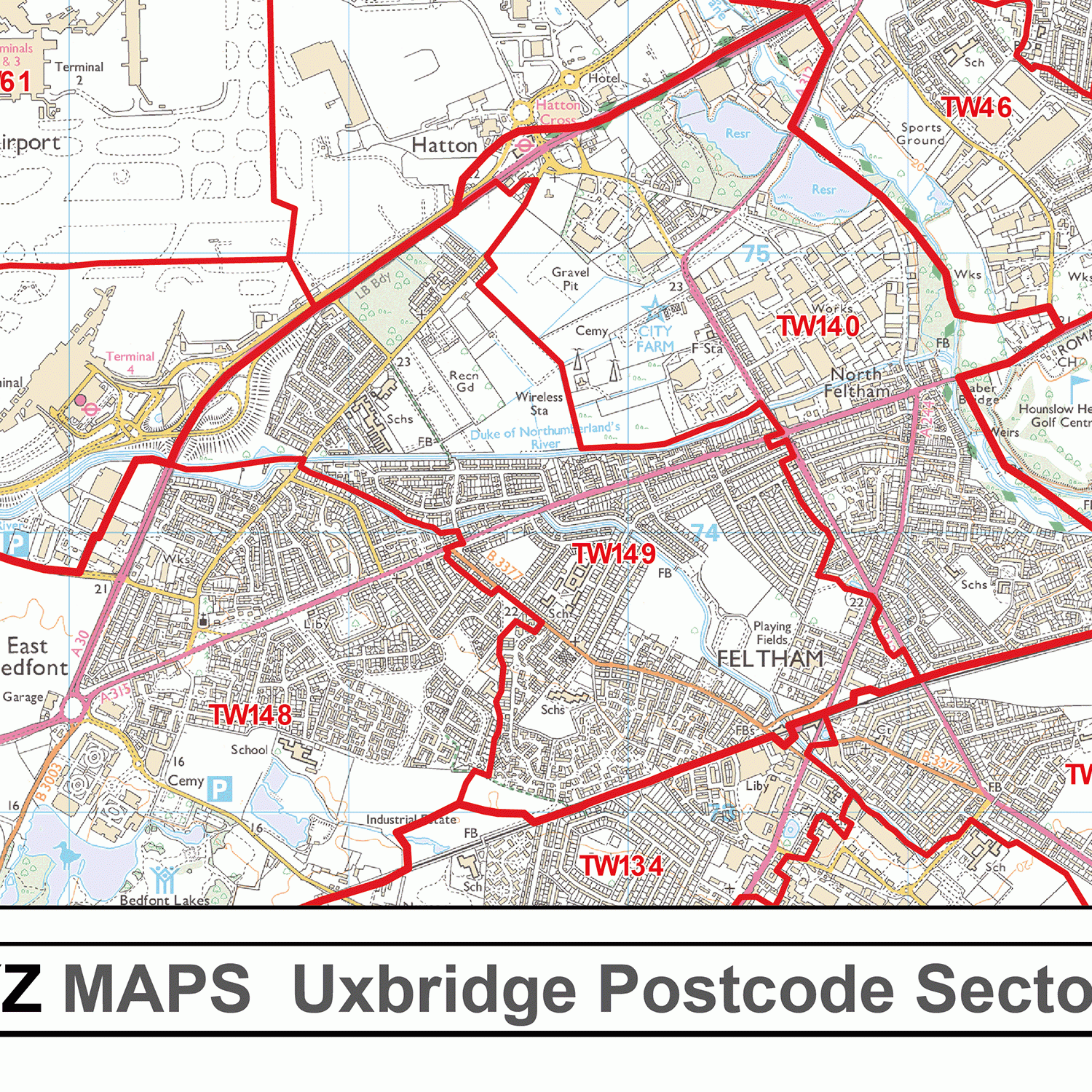 Uxbridge - UB - Postcode Wall Map