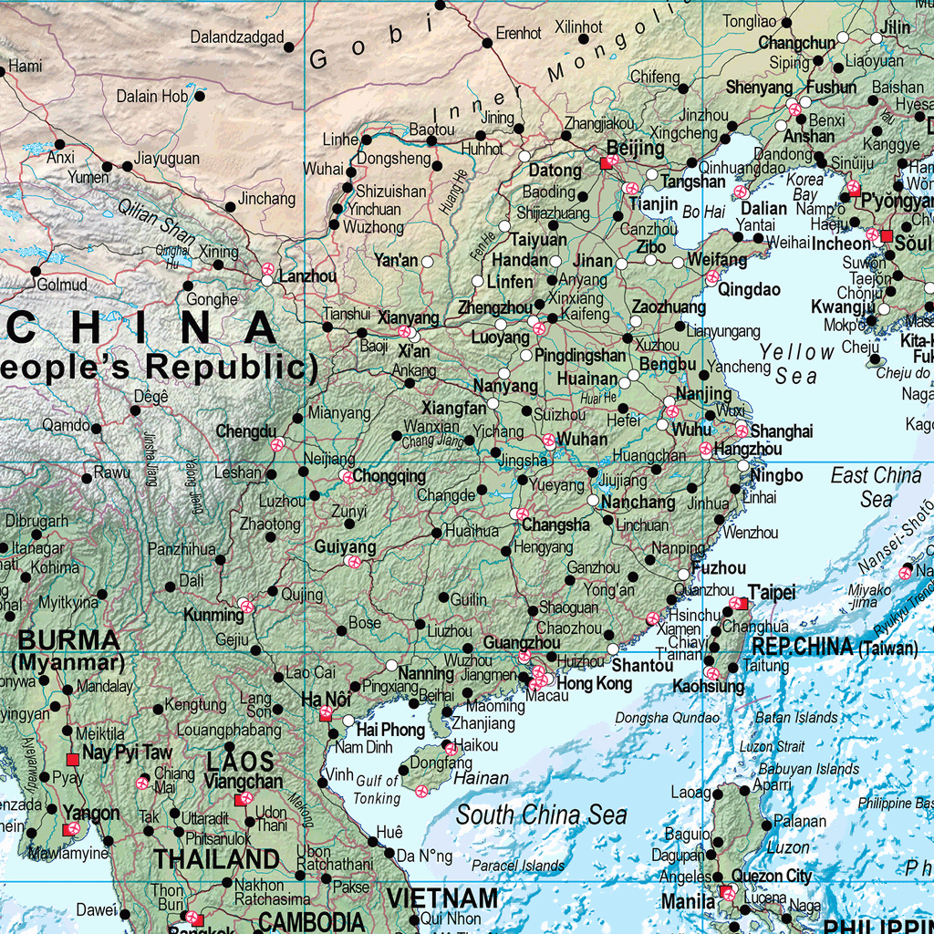 World Physical Pacific Centred Wall Map - Huge Size: 1:20m Scale