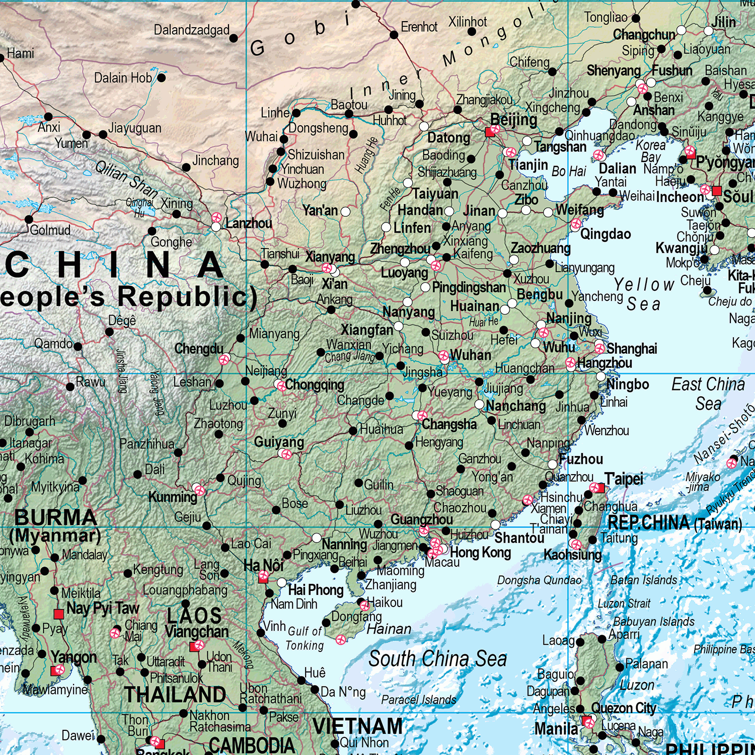 World Physical Pacific Centred Wall Map - Huge Size: 1:20m Scale