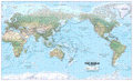 World Physical Pacific Centred Wall Map - Huge Size: 1:20m Scale