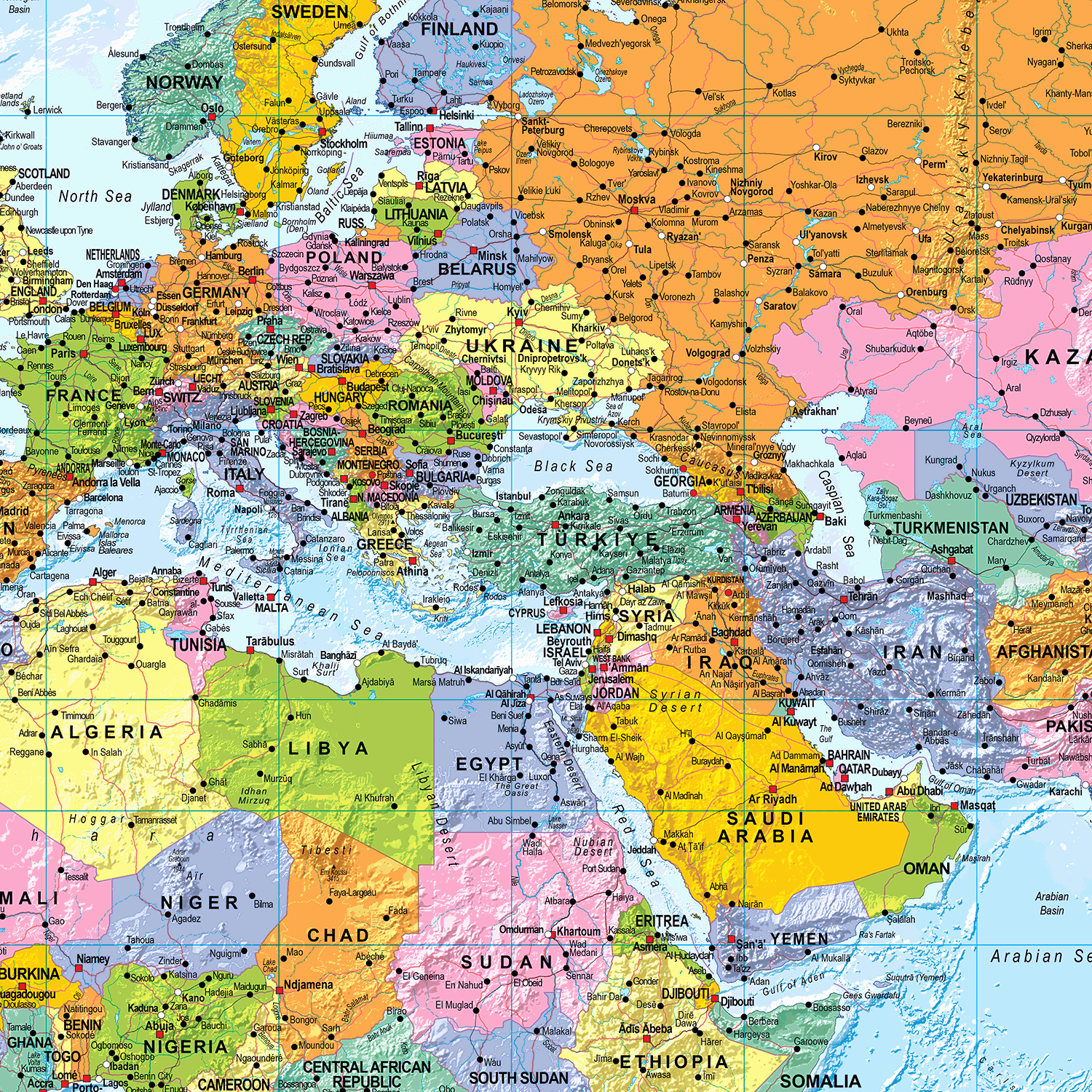 World Political Wall Map - Huge Size: 1:20m Scale