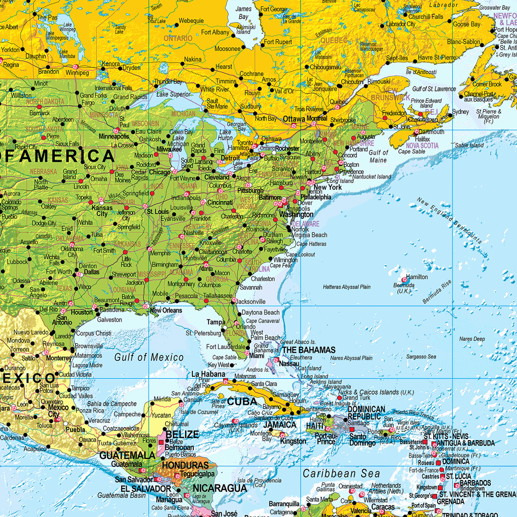World Political Pacific Centred Wall Map - Huge Size: 1:20m Scale
