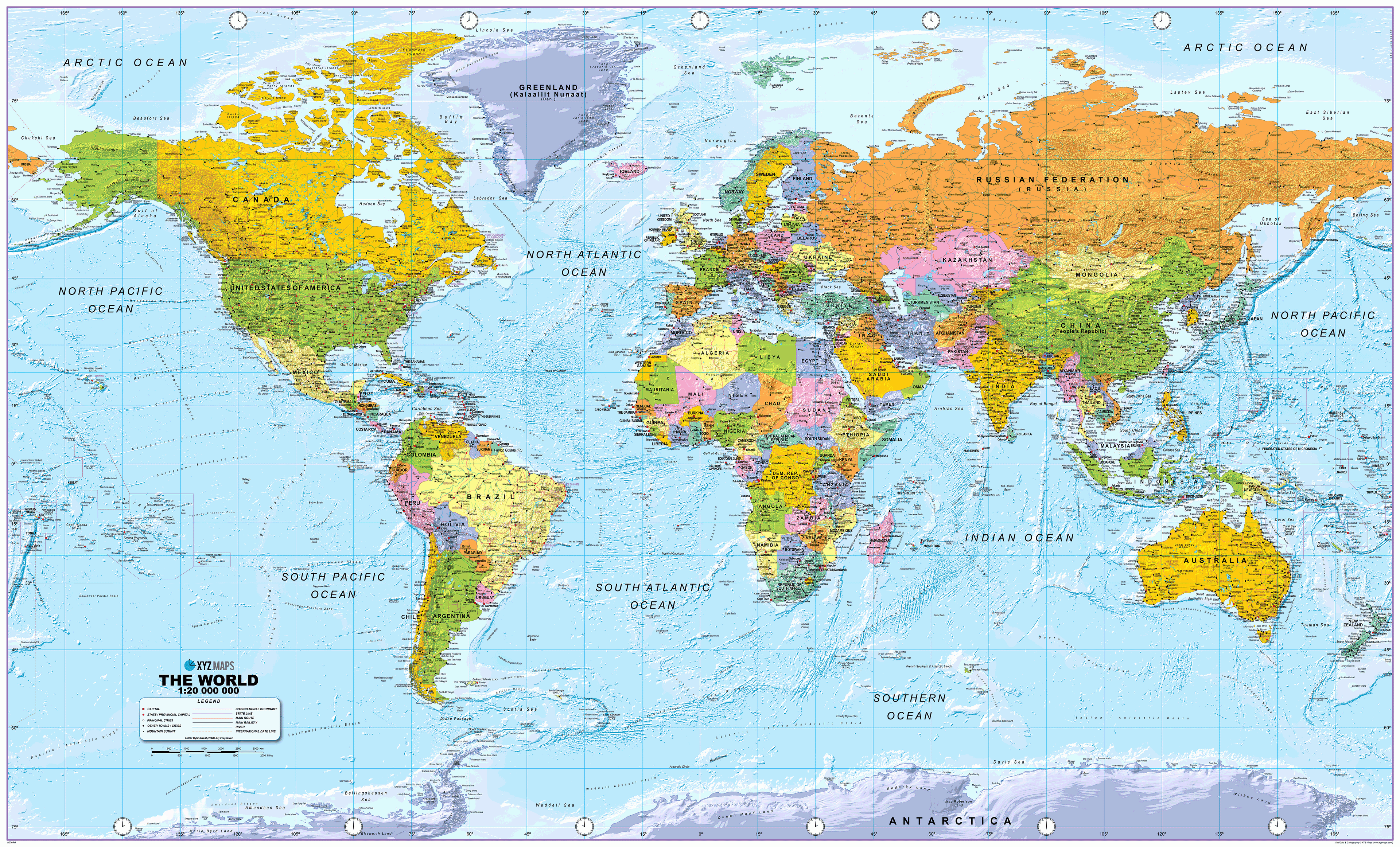 World Political Wall Map - Huge Size: 1:20m Scale