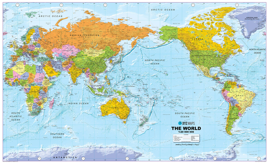 World Political Pacific Centred Wall Map - Huge Size: 1:20m Scale