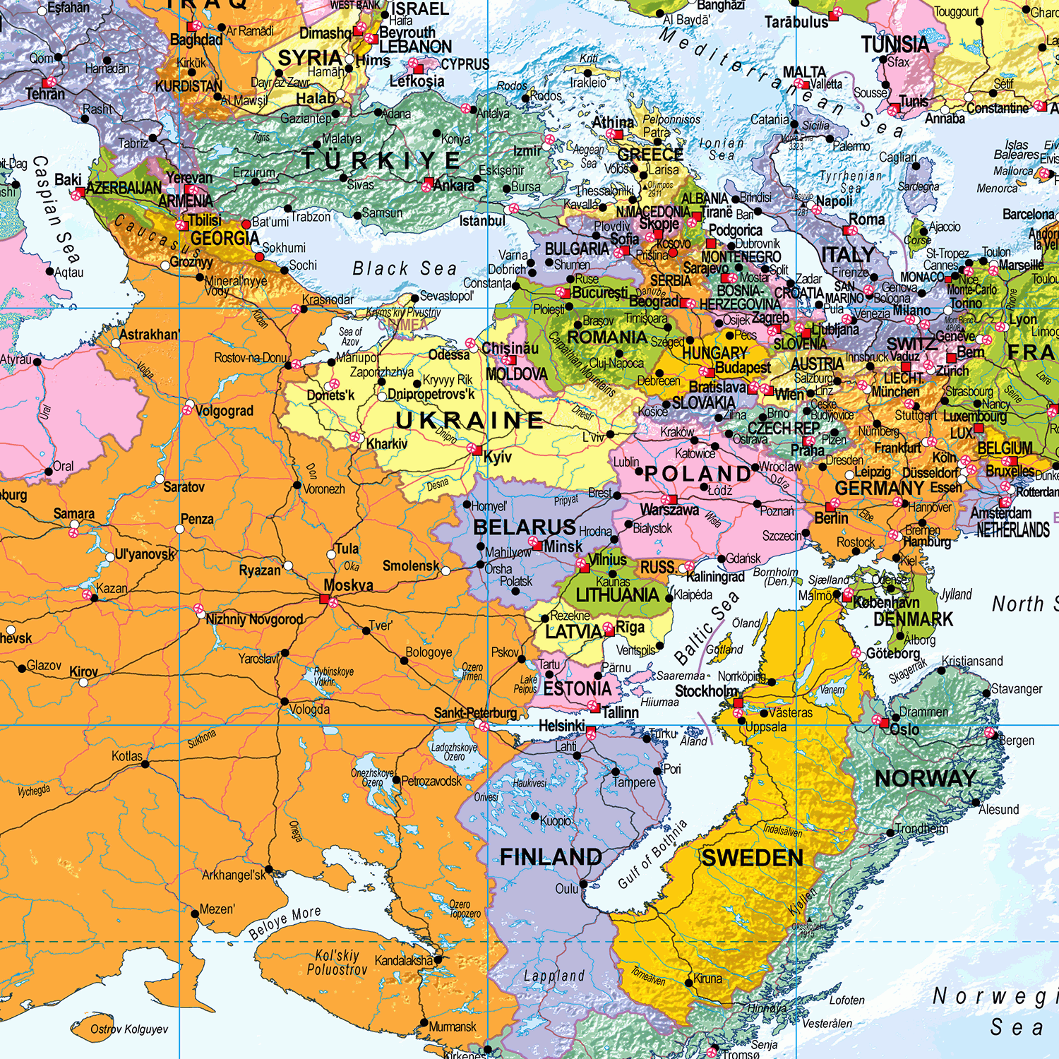 Upside Down World Map - Poster of the World South Up, Scale 1:30m