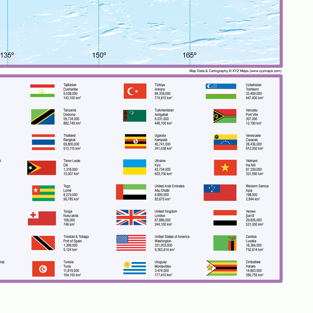 Upside Down World Map - Poster of the World South Up, Scale 1:30m