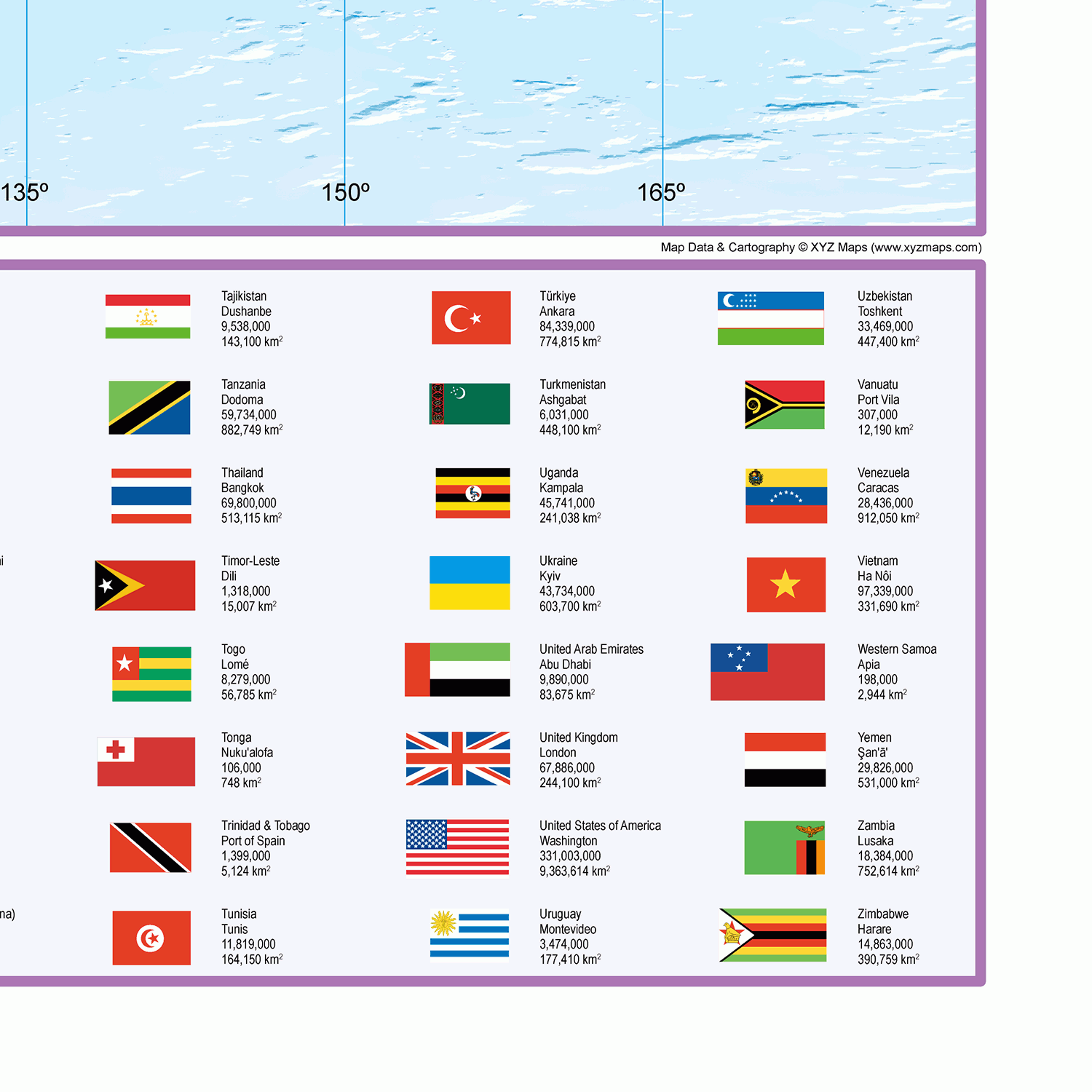 Upside Down World Map - Poster of the World South Up, Scale 1:30m
