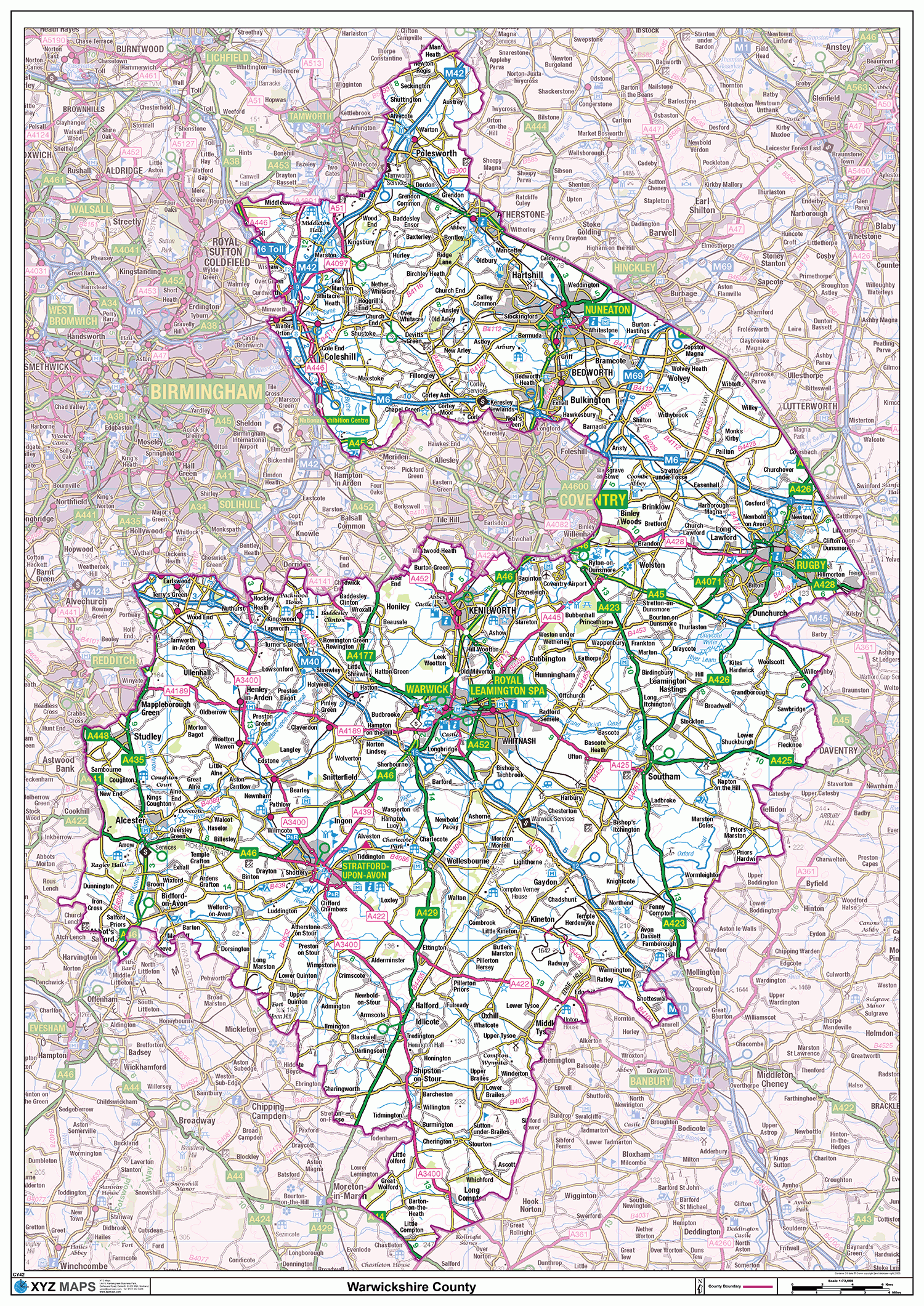 Warwickshire County Map - (CY42)