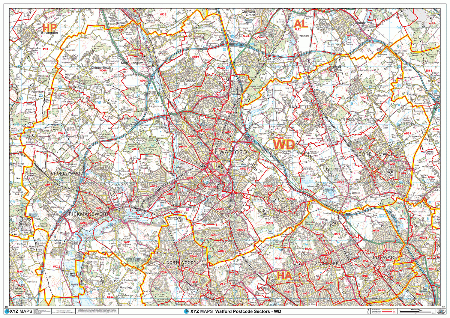 Watford - WD - Postcode Sector Map (G36)