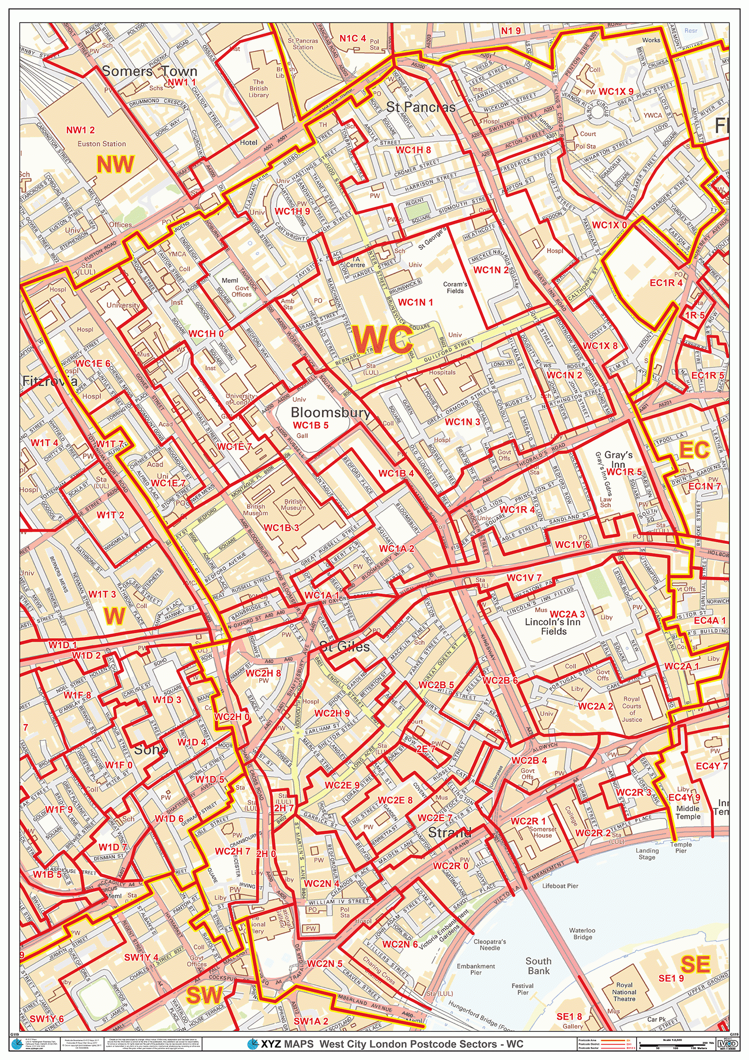 West City London - WC - Postcode Wall Map