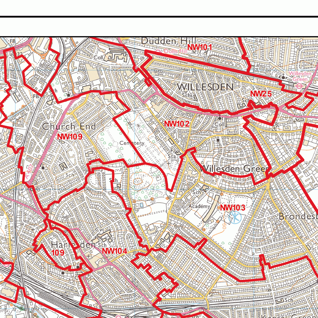 West London - W - Postcode Wall Map