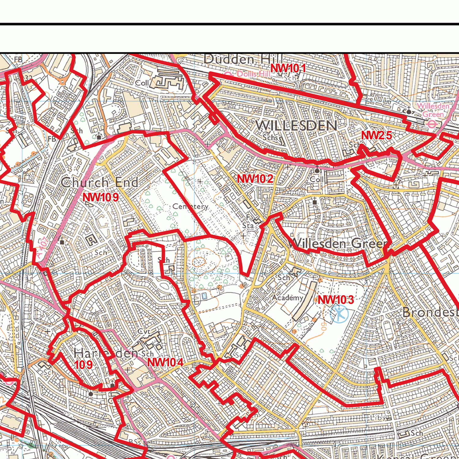 West London - W - Postcode Wall Map