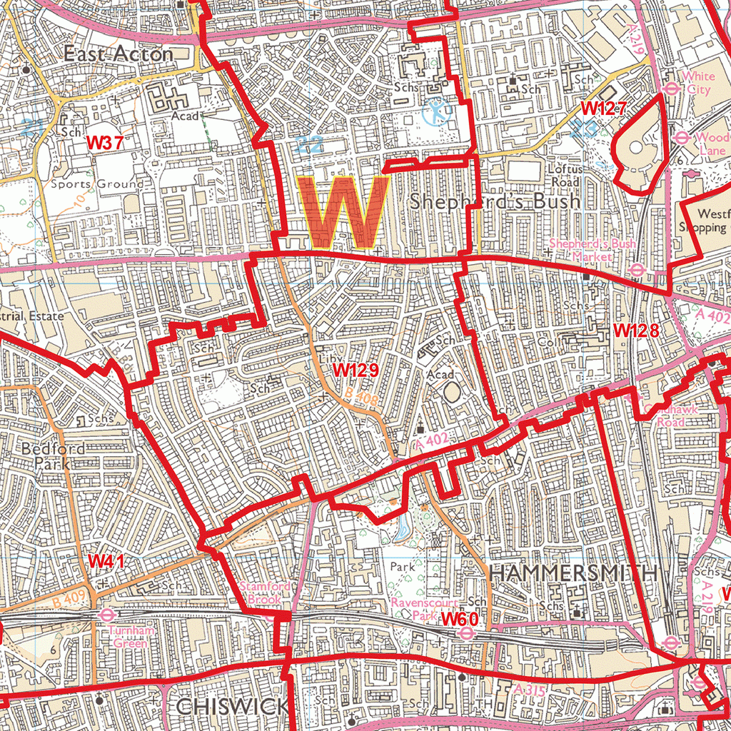 West London - W - Postcode Wall Map