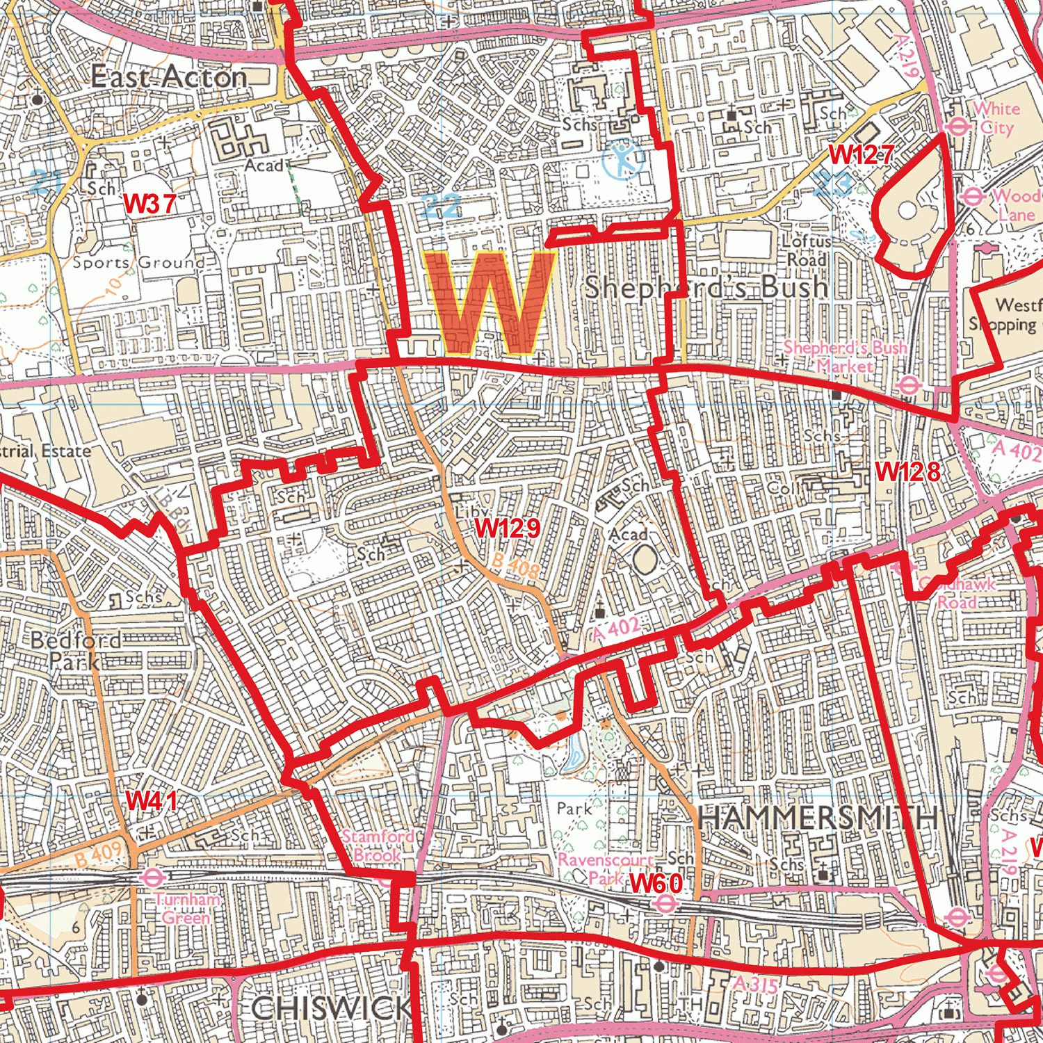 West London - W - Postcode Wall Map