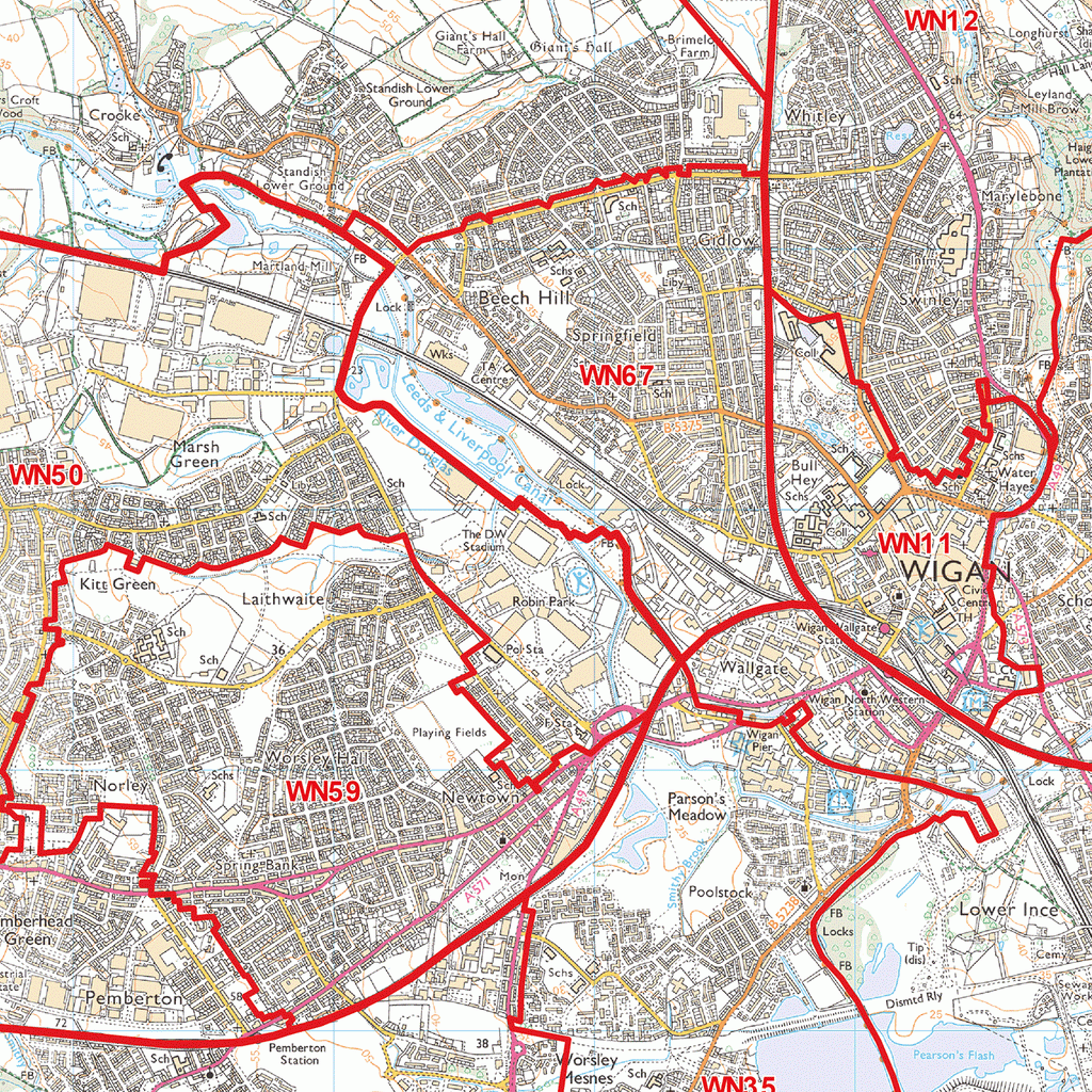 Wigan - WN - Postcode Wall Map