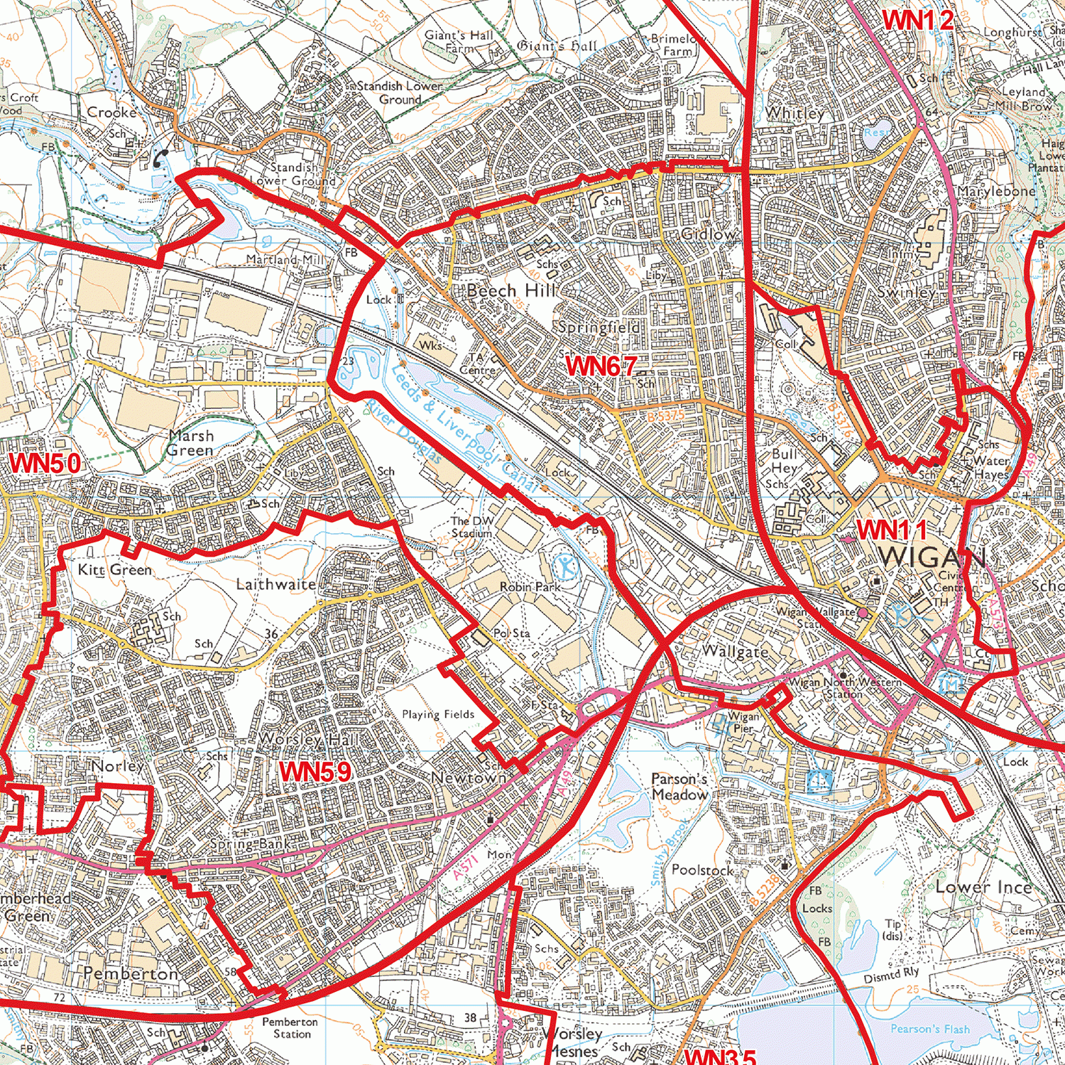 Wigan - WN - Postcode Wall Map