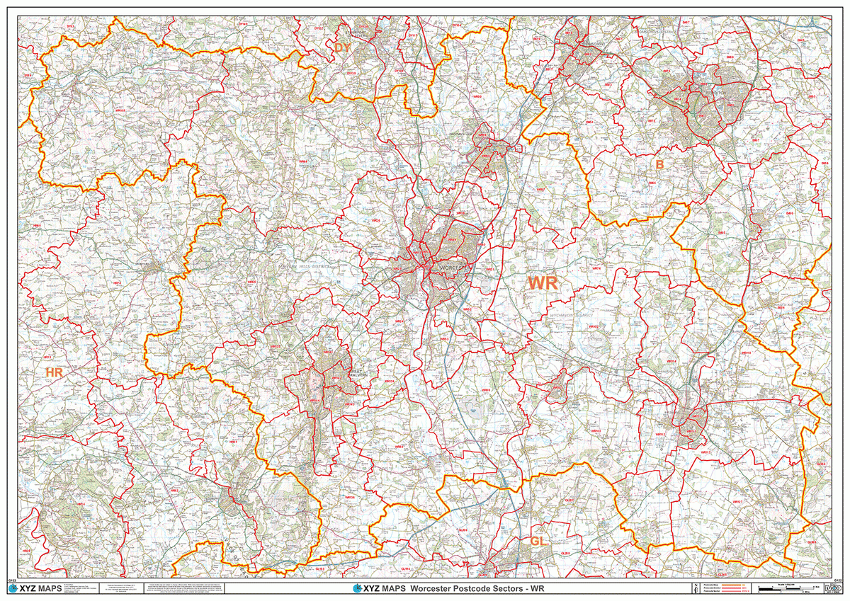 Worcester - WR- Postcode Wall Map – XYZ Maps