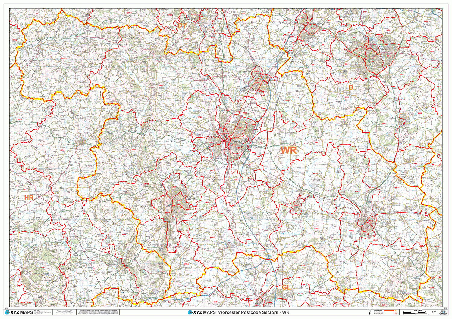 Worcester - WR- Postcode Wall Map