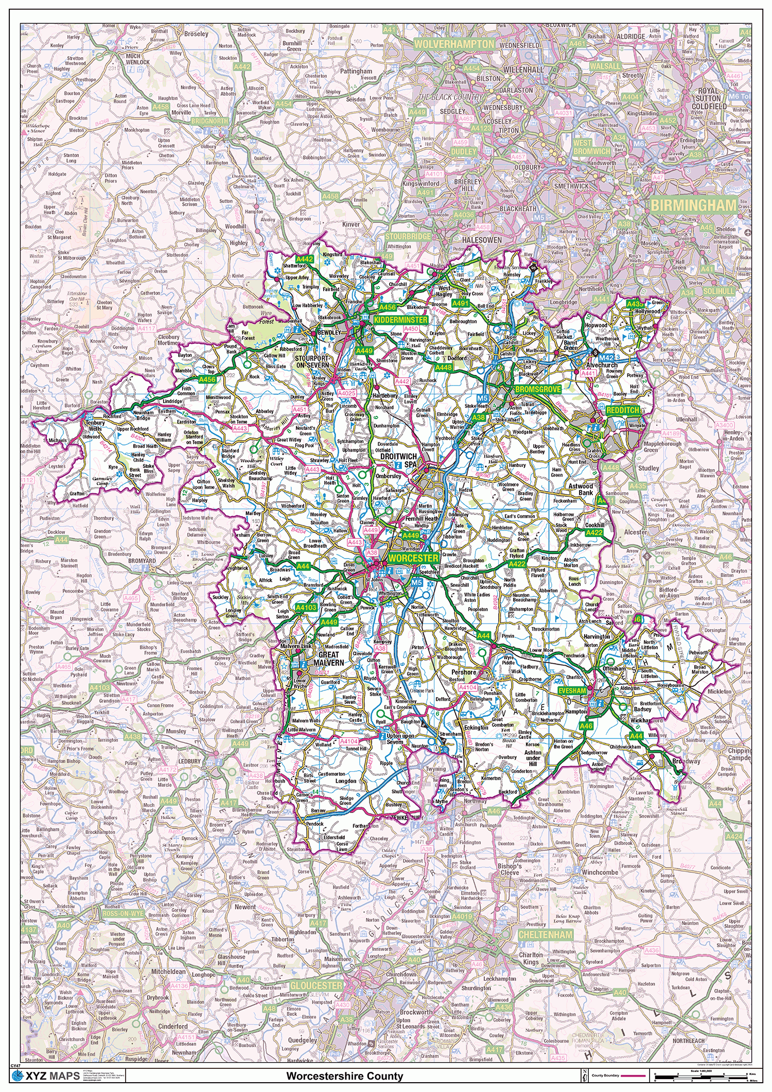 Worcestershire County Map - (CY47)