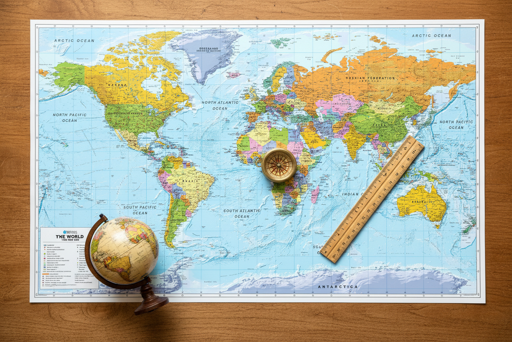 World Map flat-lay hero banner